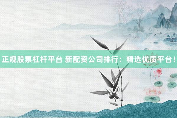 正规股票杠杆平台 新配资公司排行：精选优质平台！