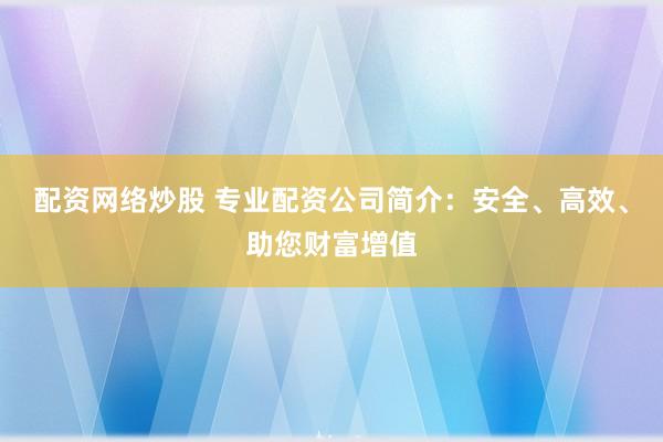 配资网络炒股 专业配资公司简介：安全、高效、助您财富增值