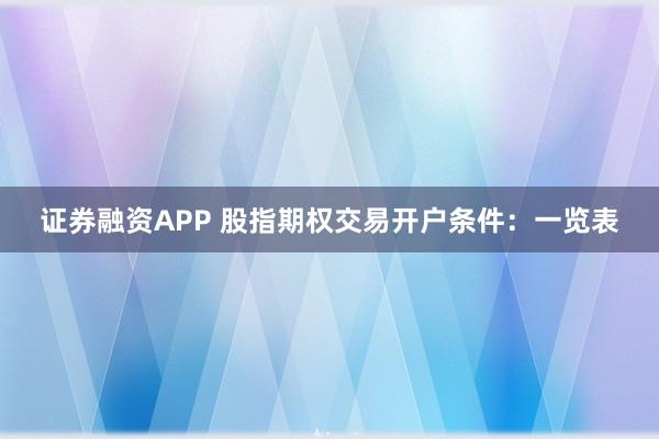 证券融资APP 股指期权交易开户条件：一览表