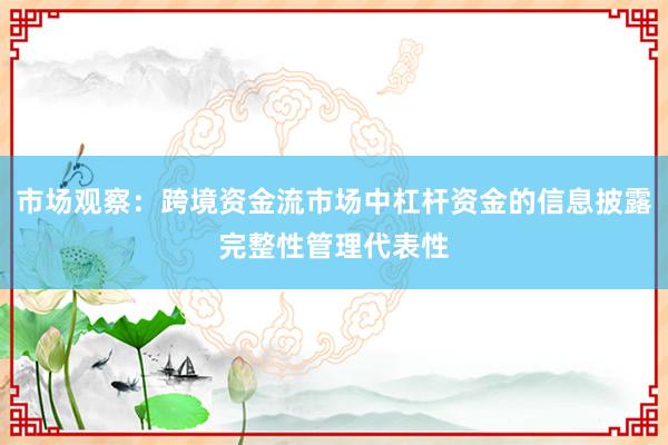 市场观察:跨境资金流市场中杠杆资金的信息披露完整性管理代表性