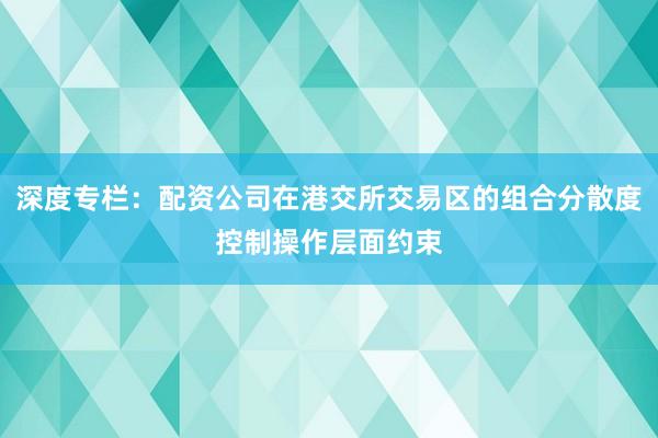 深度专栏：配资公司在港交所交易区的组合分散度控制操作层面约束