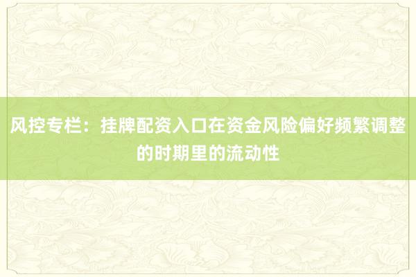 风控专栏：挂牌配资入口在资金风险偏好频繁调整的时期里的流动性