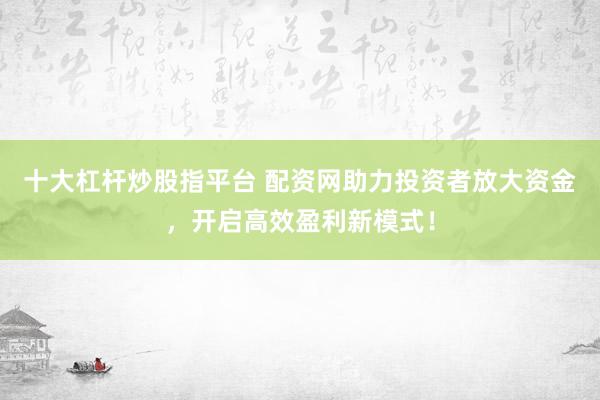 十大杠杆炒股指平台 配资网助力投资者放大资金，开启高效盈利新模式！