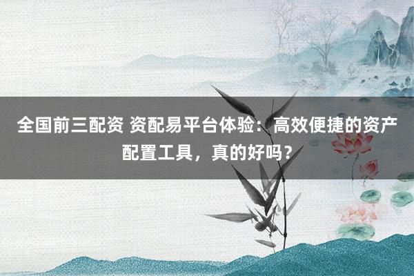 全国前三配资 资配易平台体验：高效便捷的资产配置工具，真的好吗？