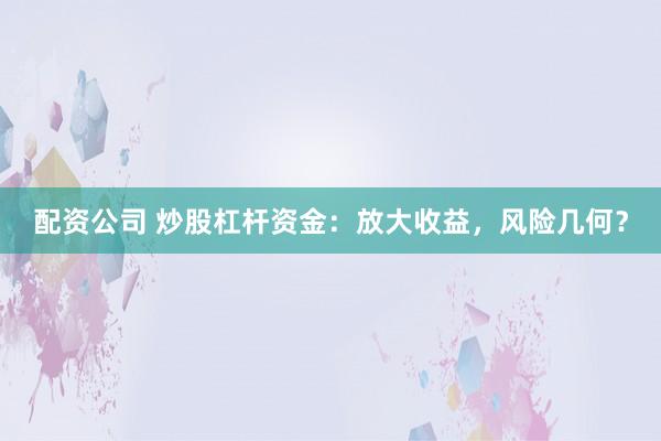配资公司 炒股杠杆资金：放大收益，风险几何？